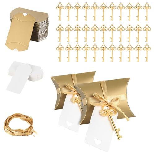Ruspela Lot de 30 bonbonnières de mariage pour invités - Décapsuleur - Cadeau pour fête, mariage, banquet - Doré + carte vierge