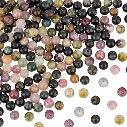 OLYCRAFT 172 Stück Natürliche Turmalin Perlen 5mm Natürliche Turmalin Steinperlen Ungefärbt Natürliche Edelsteinperlen Runde Energiestein Für Die Herstellung von Armbändern Schmuck - Loch: 1mm
