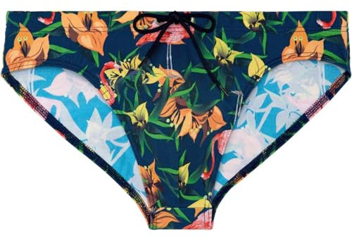 HOM Slip de Bain Flamingo Swim Briefs, Imprimé flamand Rose Fond Marine, M Men's