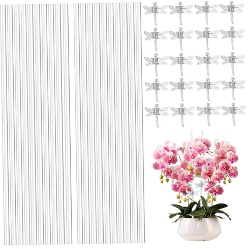 Orchideenstäbe Und Klammern 20 Sets 39,9 cm (15,8 Zoll) Acryl Orchideenstäbe Mit Durchsichtigen Libellen Orchideenklammern Flexible Pflanzenstäbe Pflanzenstützstäbe Zur Unterstützung Von Pflanzen