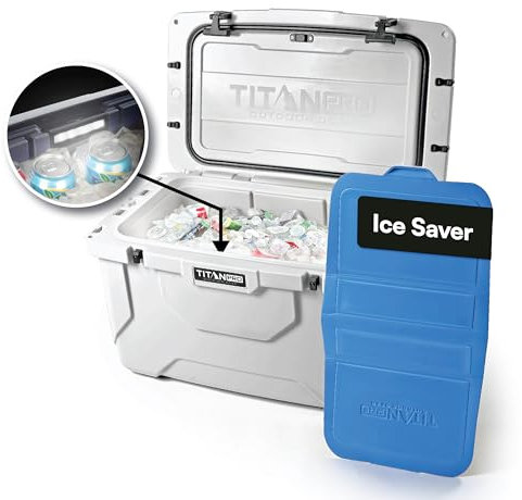 Titan PRO Hielera de alto rendimiento, capacidad de 55 cuartos de galón, enfriador duro con luz LED interior, contenedor seco, potenciador de rendimiento de ahorro de hielo y protección Microban,
