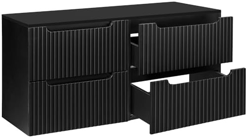 Lomadox Badmöbel Doppel Waschtischunterschrank 120 cm schwarz gerillte Front Waschbeckenschrank Badschrank 4 Schubkasten Auszüge B/H/T ca. 120,4/59,5/40 cm