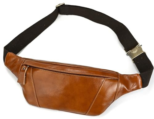 Gürteltasche Leder Vintage Bauchtasche für Herren Damen Hüfttasche Modern Belt Bag für Jogging Festival Urlaub Echtes Leder, Hellbraun
