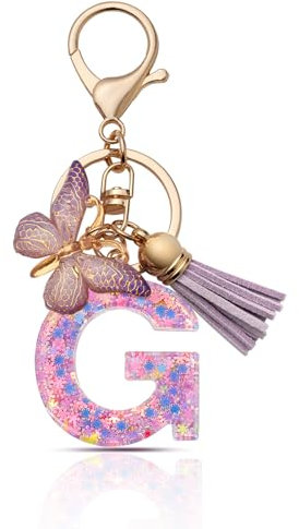 CHUQING Portachiavi da ragazza, con lettera e ciondolo a farfalla, con lettera iniziale, regalo, Lilla-g., S