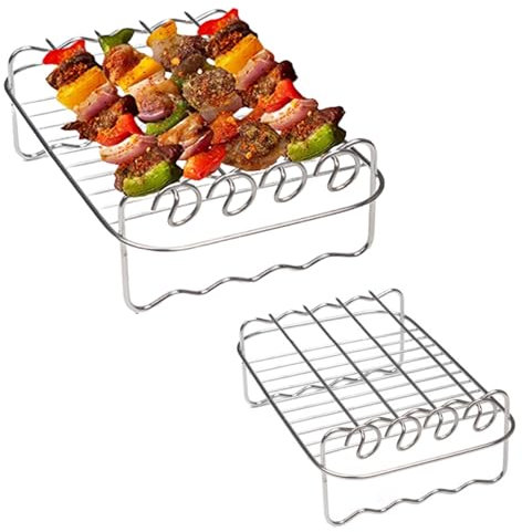 Grilles pour Friteuse à Air avec 4/5 Bâtons Barbecue, Support de Air Fryer en Acier Inox, Accessoires pour Friteuse à Air pour Toutes les Friteuses à Air de 3,5L-4,1L (B)