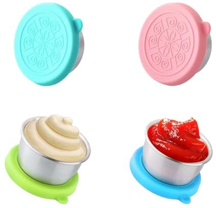 Lookka Salad Dressing Container To Go,4-piece Dipping Container, 1.7oz Small Stainless Steel Condiment Containers Cups with Silicone Lids,Stainless Steel Dipping Container For Sauce,Dips,Ice Cream.