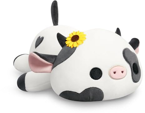 Shownicer Plüschtier Kuh Kuscheltier Kleine Stofftiere Kawaii Plüsch Kissen Spielzeug Kleines Geschenk für Kinder Mädchen 3+ Jahre (Schwarz, 23cm)