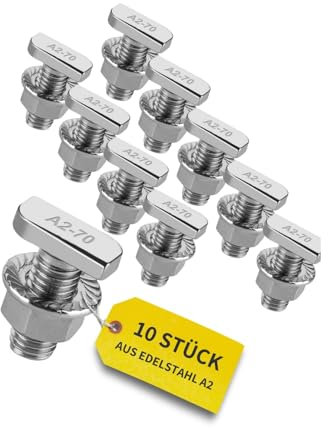 Avoltik 10x Hammerkopfschrauben M10 I 25 mm Edelstahlschrauben mit Flanschmuttern I Schrauben aus A2 Edelstahl für Solar-Montage I M10 Schrauben inkl. Muttern für sichere Befestigung von PV-Modulen