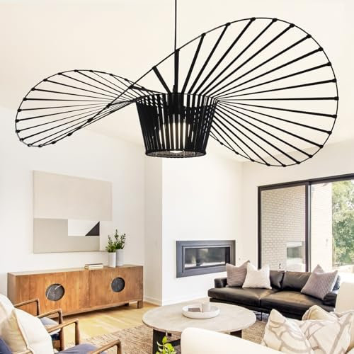 Homefire Pendelleuchte Schwarz Hängelampe Wohnzimmer - E27 Hängeleuchte Schlafzimmer Kronleuchter Modern Pendellampe Höhenverstellbar Esstisch Hut Lampenschirm Design Esszimmerlampe 140cm