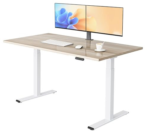 E.For.U® Höhenverstellbarer Schreibtisch 160x80 cm, 2 Motoren, Stabiler Schreibtisch Höhenverstellbar Elektrisch mit 2-Fach-Teleskop, 3 Memory-Steuerung, Mit Tischplatte (Weiß + Nussbaum)