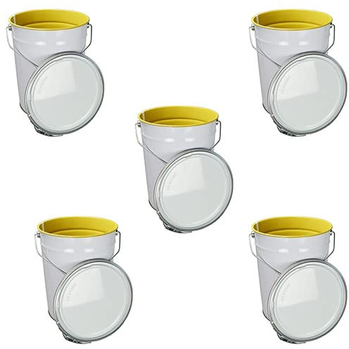 ITP Packaging 5 Litre Metal Tin Pail Bucket Drum Tub, 5 Pack | Lid & Ring Closure, UN Approved, Lacquered Interior, For Water Based Products