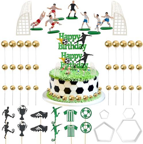 56 Stück Tortendeko Fussball, Fußball Kuchen Deko, Fußball Deko Geburtstag, fußball tortendeko, Tortendeko Geburtstagstorte Topper für Geburtstag Party