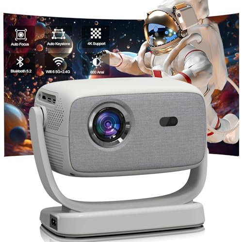 Projector, Mini Projector autofocus/4K support with 5G WiFi and Bluetooth, 600 ANSI native 1080P outdoor cinema projector, home cinema projector compatible with phone/TV stick/PC