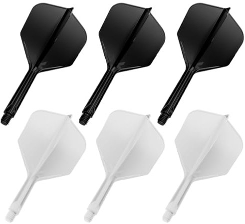 SIRLOMU 6 Stück Fusion Flights Stabil Darts Zubehör Dart Flyer mit Integrierten Dart Schäften und Festen Flights Kunststoff Shaft Flight System（schwarz+weiß）