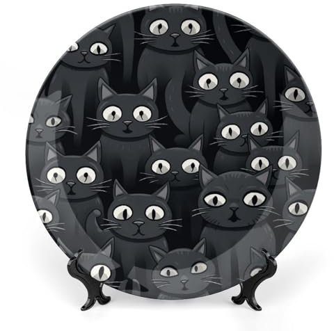 VFMNT Assiette décorative en porcelaine anglaise avec motif chat aux grands yeux de 25,8 cm - Assiettes à dessert en céramique pour cuisine, salade, décoration de table