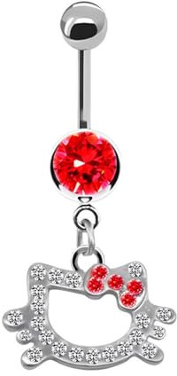 EIROVYA EIR Bauchnabelpiercing, Chirurgenstahl Piercing Schmuck, Niedliche Kätzchenform, Bauchnabelpiercing Ring, Bauchnabelpiercing Lang, 10mm, Rot