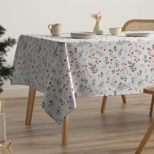 GAMUSI Tischdecke, Weihnachten, schmutzabweisend, Baumwolle, Esstisch, Weihnachtsdekoration, rechteckig, 160 x 240 cm