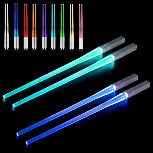 Palillos Star Wars 2 Pares Lightsaber Chopsticks con 9 Modos de Color Reutilizables Sin BPA Lavable a Máquina para Cocinas Cenas Sushi Cubiertos