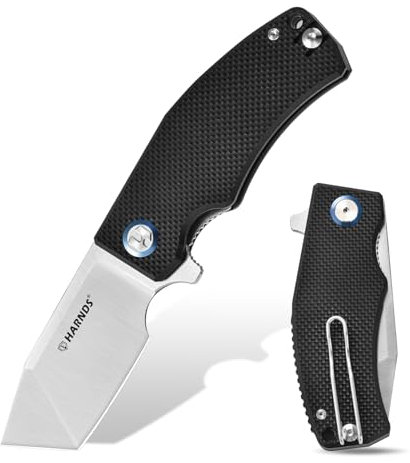 Harnds Couteau de Poche Lame en Acier D2 Couteau Pliant Lame Tanto Couteau EDC Avec Clip de Poche, Couteau de Camp,Manche en G10 ,Revenant (Noir - Satin)