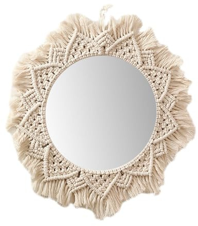 Generisch Runder Boho-Spiegel | Gewebte Gobelin-Wandbehang-Spiegel - Dekorativer Runder Boho-Spiegel, Kunstdekor, Hängender -Wandspiegel Für Wohnung, Wohnzimmer, Schlafzimmer, Wohnheim