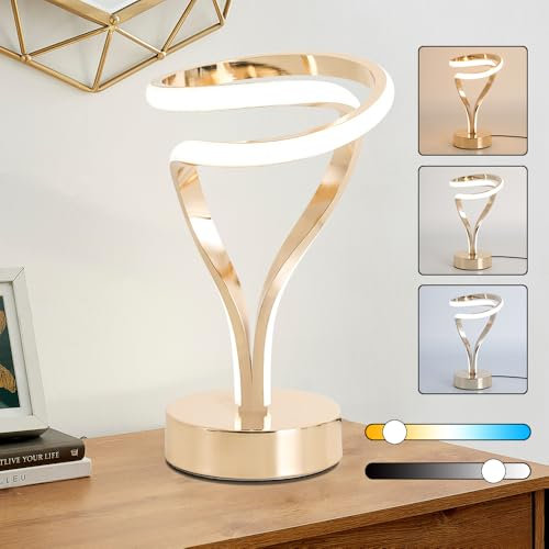 Gold Tischlampe LED 12W Schreibtischlampe,Nachttischlampe Dimmbar Mit 3 Farbe Temperaturen für Home Office,Schreibtischlampen Beleuchtung für Lesen,Arbeiten, Studium,Moderne Dekorative Tisch Lampe