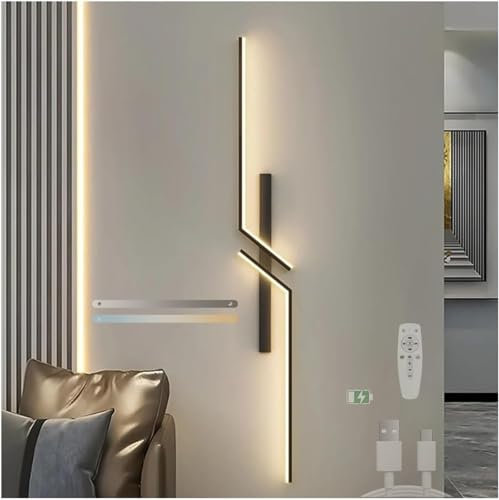 LED Wandleuchte Dimmbare mit Fernbedienung Wandlicht Batterie Betrieben USB Aufladbare Wandlampe Modern Aluminium Innen Kreative Wandbeleuchtung für Wohnzimmer Schlafzimmer Korridor (Schwarz,60cm)