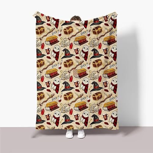 GMDUHK Kuscheldecke Flauschig Decke Sofa, 100 x 130 cm Blanket Fleecedecke Winter Warm Magie Eule Zauberbesen Stil, Rote Wohndecke für Schlaf- & Wohnzimmer