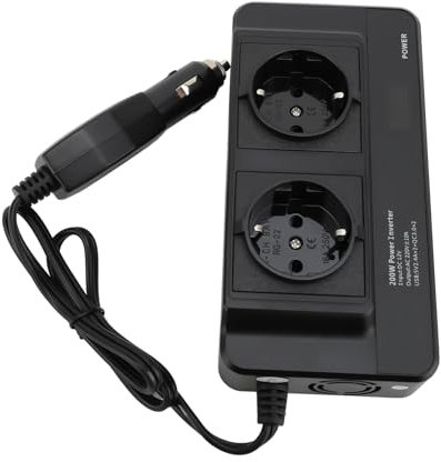 Convertidor de Corriente para Coche de 200W, Inversor Portátil con 4 Salidas Dobles de Puertos USB, Entrada DC12v (220V Enchufe de la UE)