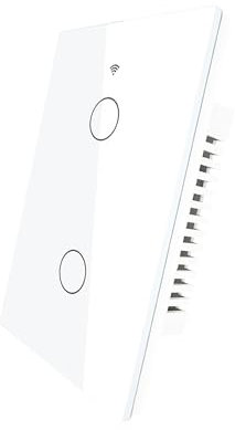 MeanWell Interruttore Da Parete Touch Matter WIFI 2.4G, Bianco Touch Da 2 Tasti, Modello EU/USA Per Scatola 503 Rettangolare, Compatibile Con Apple Home, Alexa, 10A V 90-250V