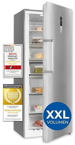 Exquisit Gefrierschrank, Tiefkühlschrank, Kombigerät, Kühlfunktion, 380 Liter, Alarm-Funktion, NoFrost, 4-Sterne-Gefrierfach, Schnellgefrieren, Schnellkühlen, GS5380-NF-H-050D inoxlook