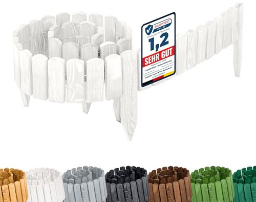 Garronda Rasenkante Holz Beeteimfassung imprägniert 200 cm x 10 cm Flexibler Rollborder Zaun für Garten GD-0107 (Weiß, Höhe: 10 cm)