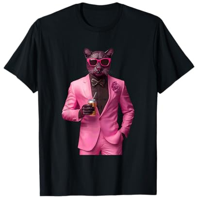 Panthère sophistiquée en costume rose T-Shirt