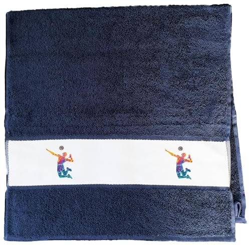 Huuraa Handtuch Volleyballer Bunte Silhouette Geschenk | 50x100cm French Navy Baumwolle Handtuch Geschenkidee Blaues Gästehandtuch mit Motiv Gästetuch Weich und Saugstark