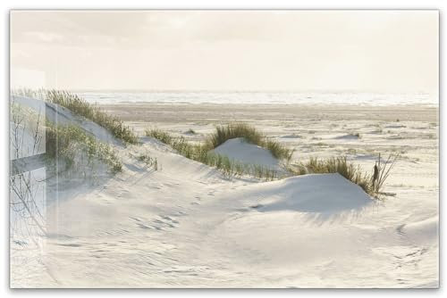 Herdabdeckplatte 80x52 cm ESG Glas | Stranddünen mit Meerblick – Natur Sand Küste Nordsee Strand | Herd Abdeckung für Ceranfeld Schneidebrett Glasplatte Induktion