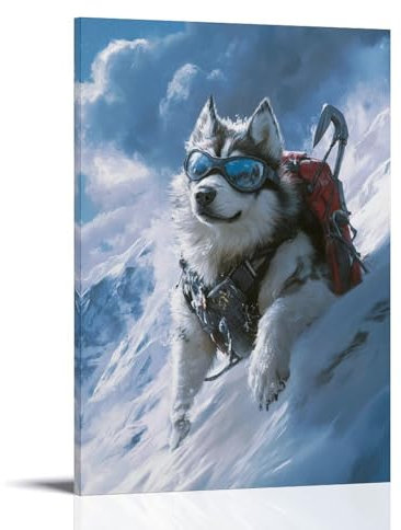 HHYXMJLL A Husky Climbs A Snow-covered Peak, Ice Axe in Paw And Goggles Frosted with Wind. Stylish Wall Hanging Art - Decorative Poster Mural20x30inch(50x75cm)