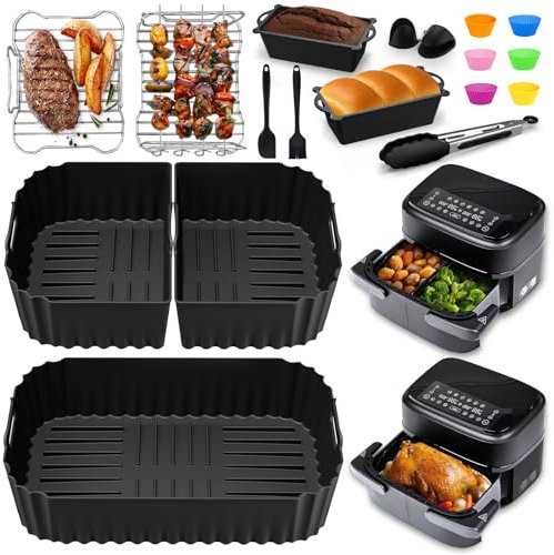 Accesorios Freidora de Aire para Philips Dual Basket Airfryer 1000 Serie 7,1L, 3Pcs Personalizados Molde Silicona para Freidora de Aire, Rejilla, con el resto Accesorios para Philips NA154/00 Airfryer