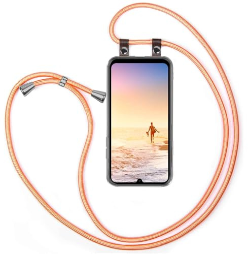 moex Handykette für Samsung Galaxy A26 5G Hülle mit Band abnehmbar, Handyhülle mit Kette zum Umhängen, Handyband 155 cm lang Stoff Kordel Umhängehülle, Handy Umhängeband, Rosé Gold