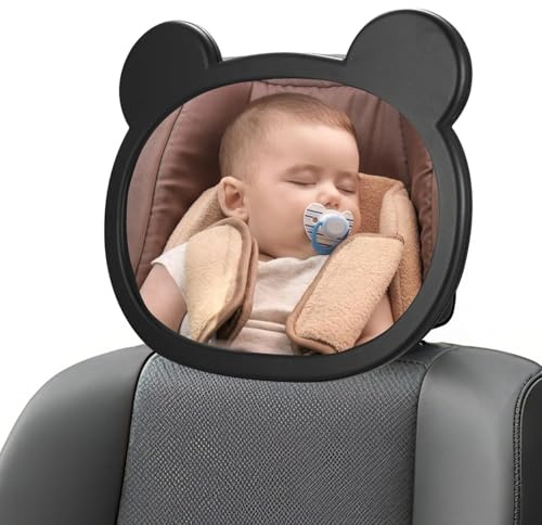 SJACXANM Miroir Voiture Bébé, Miroir Voiture Bébé Retroviseur, Incassable Automobile Bébé Retroviseur Avec Sangle à Boucle Réglable, 360° Rotation Réglables Pour Siège Auto Arrière (Noir)