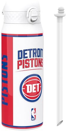 NBA Detroit Pistons Sports Thermal Water Bottle with Removable Straw, 750ml/24oz, Leak-Proof Insulated Drinking Bottle, Easy to Open, Secure Lock, Dishwasher Safe, Flip Cover, Metal Bottle