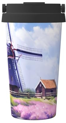 Mexpekil Tazza da caffè isolata da viaggio con coperchio a tenuta stagna, lavanda, mulino a vento, tazze termiche per bevande calde, 500 ml