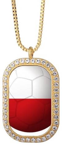 Polen Nationalflagge Fußball Halskette Anhänger Diamant Kristall Goldschmuck