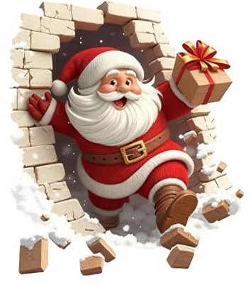 Sticker Mural Père Noël Sortant Du Mur, Qui Brise Un Mur Avec Décorations Autocollantes, Décoration De Noël Pour Les Toilettes, Idéale Pour Les Fêtes De, La Cuisine, Le Salon