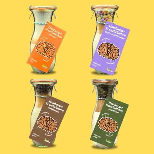 Franzbrötchen Backmischungen Geschenkset mit vier leckeren Sorten, vegan mit nachhaltigen und regionalen Zutaten als Geschenk oder Souvenir aus Hamburg