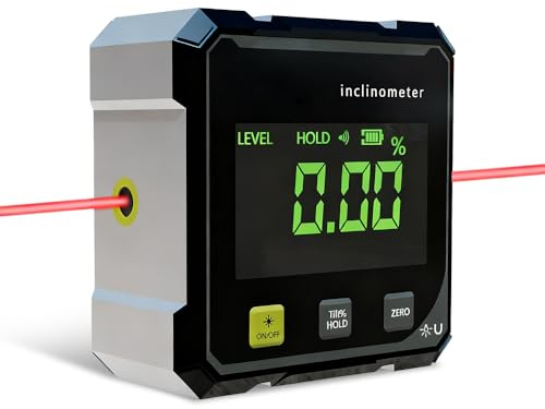 Digital lutningsmätare, magnetisk digital vinkelsökare 4x90° med LED-skärm och laser, Typ-C och IP54, för snickeri, konstruktion, dekoration, gör-det-själv