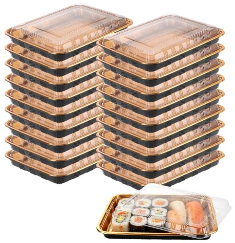 DAJAVE 20 Pack Reusable Buffet Trays with Lids Gold Catering Trays with Lids Small Sandwich Platter Tray Food Sandwich Platter for Sweet Treat, Party Food (33x25x4.8cm)