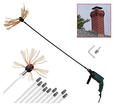 FAFAKO Brosse De Cheminée De 10 Mètres Kit De Ramonage avec Une Tête De Bross Supplémentaire en Nylon pour Poêle À Pellet Pipeline Kit Brosse De Cheminée(10 m)