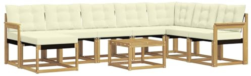 vidaXL Outdoor-Sofagarnitur mit Kissen 9 pcs Weiß und Creme, Modernes Garten-Sofa-Set, wetterfeste Möbel, strapazierfähige Couch, perfekte Sitzgelegenheit am Pool