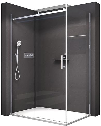 BERNSTEIN Duschabtrennung 120 x 90 x 195 cm, Eck-Duschkabine mit Schiebetür, Duschabtrennung EX806 mit Nano, 8 mm ESG-Glas, Duschtür nach links öffnend