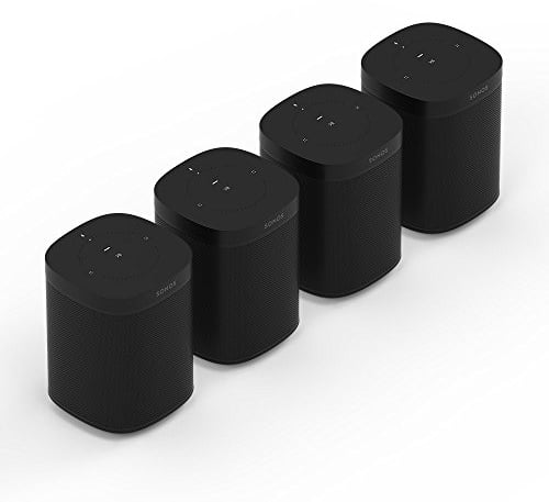 Sonos One Smart Speaker 4-Room Set, Black, Intelligent WiFi Speaker with Alexa Voice Control & AirPlay, Four Multiroom Speakers for Unlimited Music Streaming