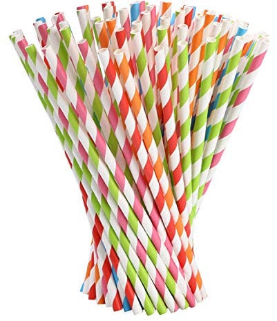 Vicloon Strohhalme Papier, Trinkhalme Papier Biologisch Abbaubare, Bunte Trinkhalme Geeignet für Partys, Hochzeiten und Anlässe, Party Strohhalme 5 Farben, 100 PCS